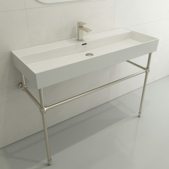 Milano Wall-Mounted Sink Fireclay 47.75 in. 1-Hole with Overflow in White