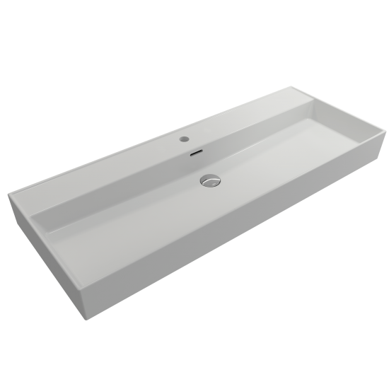 Milano Wall-Mounted Sink Fireclay 47.75 in. 1-Hole with Overflow in Matte White