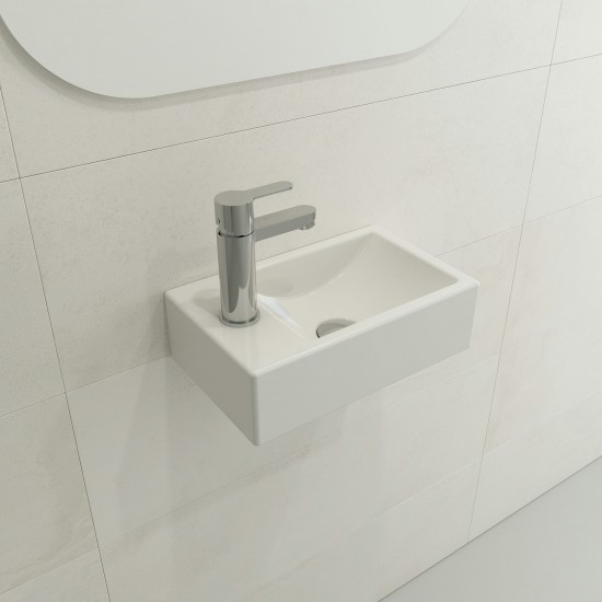 Milano Wall-Mounted Sink Fireclay 14.5 in 1-hole Right Side Faucet Deck in White