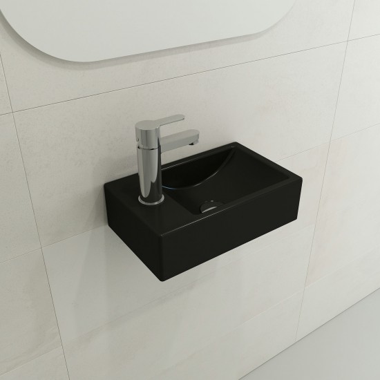 Milano Wall-Mounted Sink Fireclay 14.5 in Right Side Faucet Deck in Matte Black