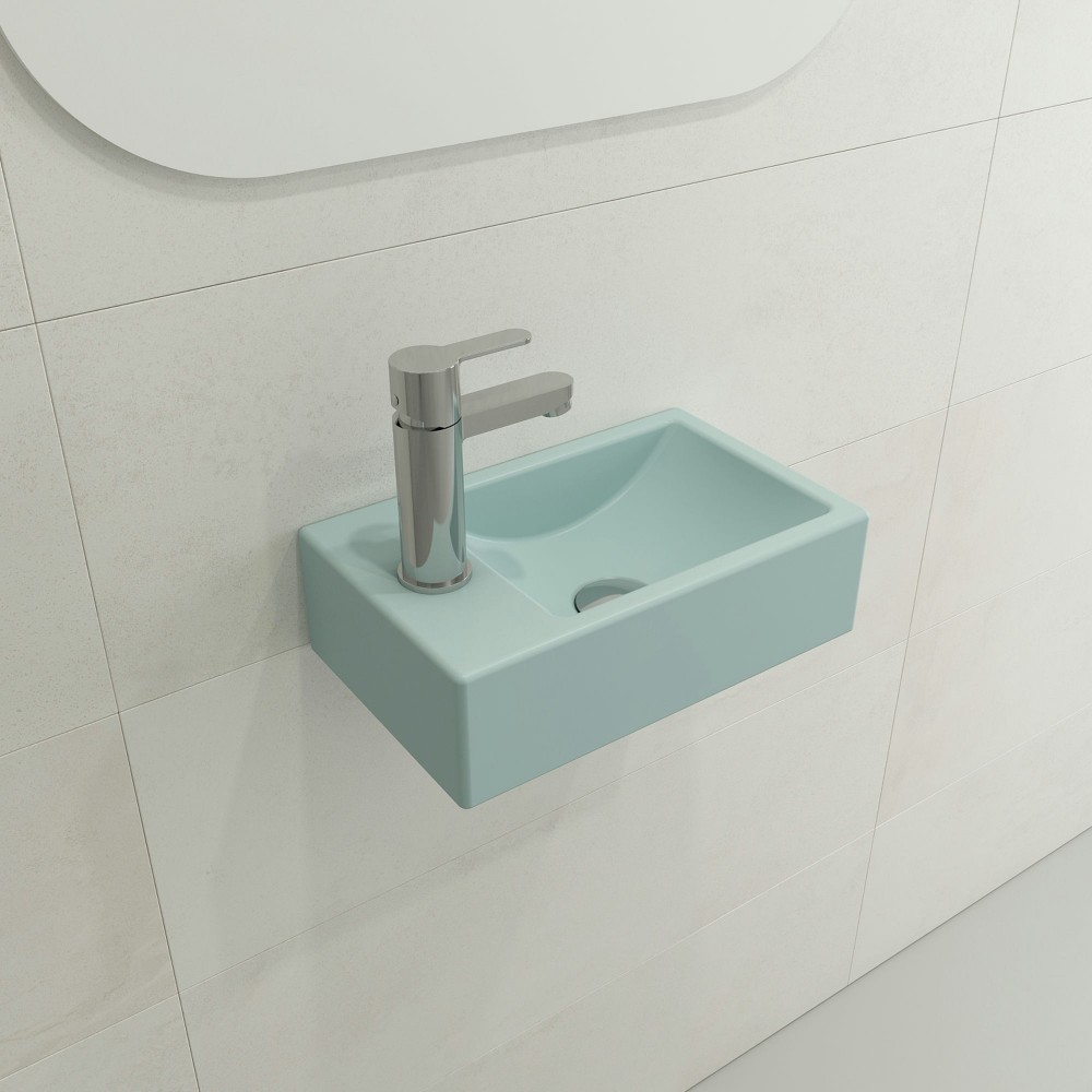 Milano Wall-Mounted Sink Fireclay 14.5 in. 1-hole Right Faucet in Matte Ice Blue