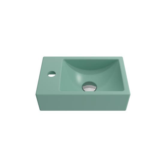 Milano Wall-Mounted Sink Fireclay 14.5in 1-hole Right Faucet in Matte Mint Green