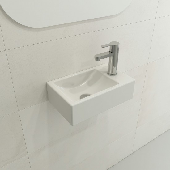 Milano Wall-Mounted Sink Fireclay 14.5 in. 1-hole Left Side Faucet Deck in White