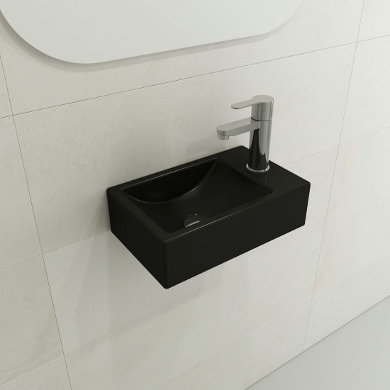 Milano Wall-Mounted Sink Fireclay 14.5 in Left Side Faucet Deck in Matte Black