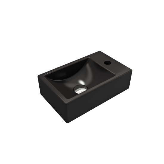 Milano Wall-Mounted Sink Fireclay 14.5 in Left Side Faucet Deck in Matte Black