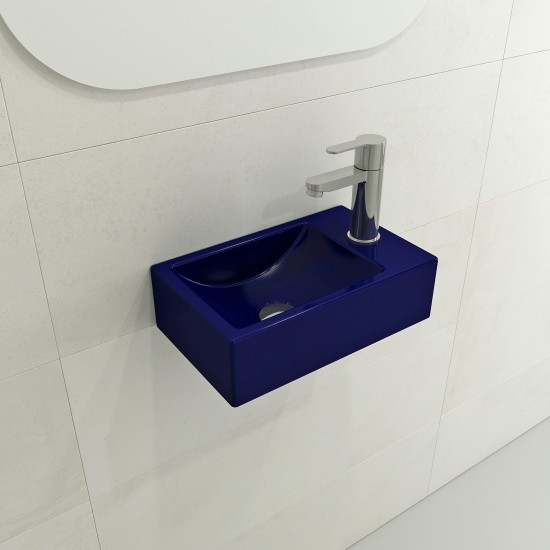 Milano Wall-Mounted Sink Fireclay 14.5 in. 1-hole Left Faucet in Sapphire Blue