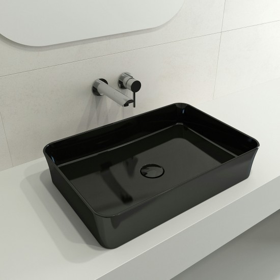 Sottile Rectangle Vessel Fireclay 21.5 in. with Matching Drain Cover in Black