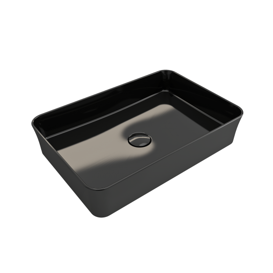Sottile Rectangle Vessel Fireclay 21.5 in. with Matching Drain Cover in Black