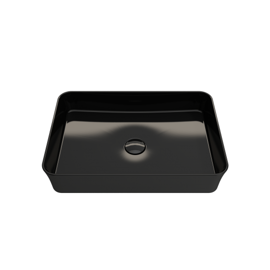 Sottile Rectangle Vessel Fireclay 21.5 in. with Matching Drain Cover in Black