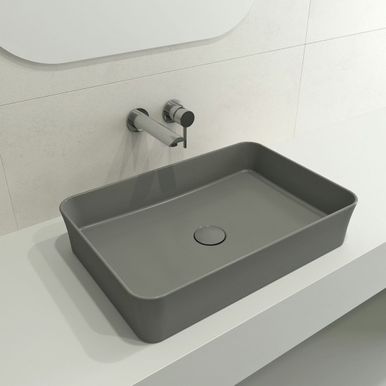 Sottile Rectangle Vessel Fireclay 21.5 in. with Drain Cover in Matte Gray