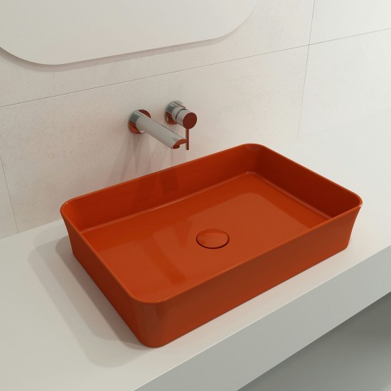 Sottile Rectangle Vessel Fireclay 21.5 in. with Matching Drain Cover in Orange