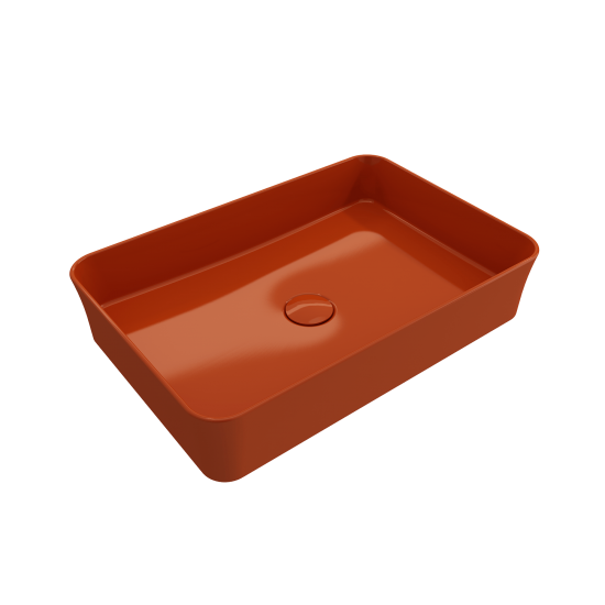 Sottile Rectangle Vessel Fireclay 21.5 in. with Matching Drain Cover in Orange