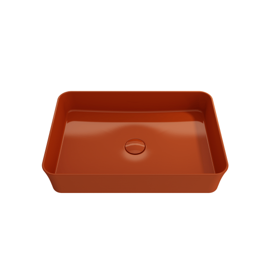 Sottile Rectangle Vessel Fireclay 21.5 in. with Matching Drain Cover in Orange