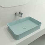 Sottile Rectangle Vessel Fireclay 21.5 in. with Drain Cover in Matte Ice Blue