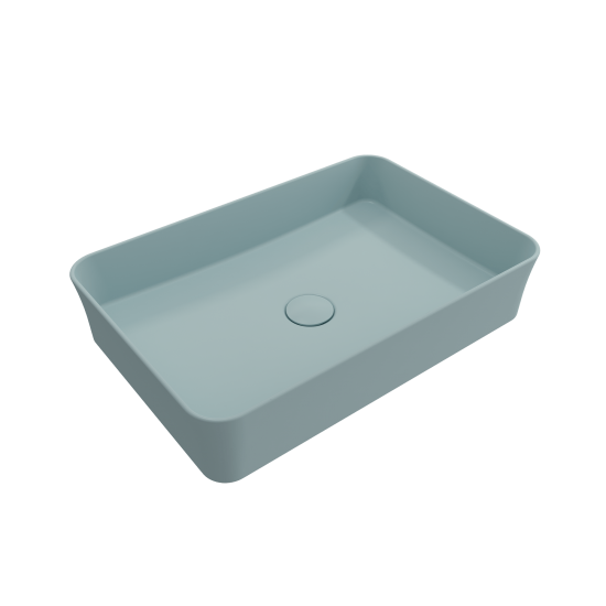 Sottile Rectangle Vessel Fireclay 21.5 in. with Drain Cover in Matte Ice Blue