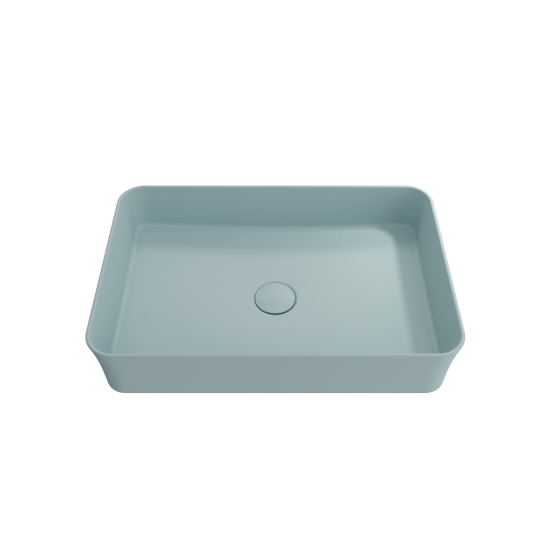 Sottile Rectangle Vessel Fireclay 21.5 in. with Drain Cover in Matte Ice Blue