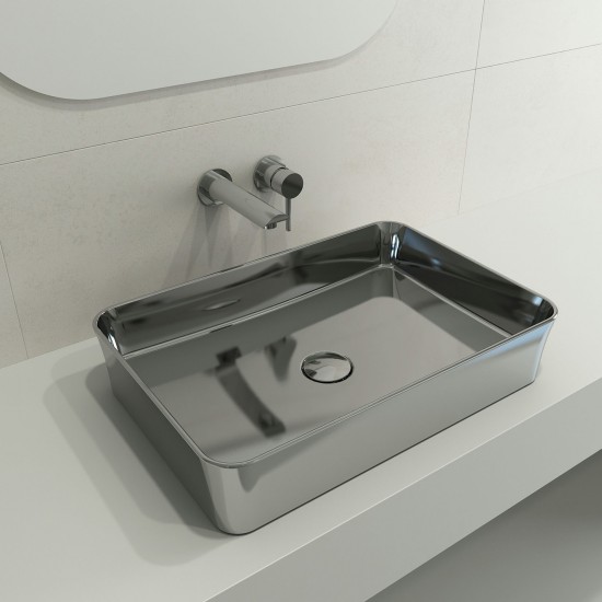 Sottile Rectangle Vessel Fireclay 21.5 in. with Matching Drain Cover in Platinum