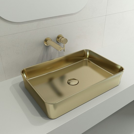 Sottile Rectangle Vessel Fireclay 21.5 in. with Drain Cover in Matte Gold