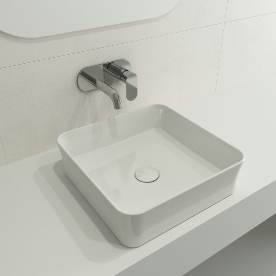 Sottile Square Vessel Fireclay 15.25 in. with Matching Drain Cover in White