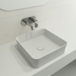 Sottile Square Vessel Fireclay 15.25 in with Matching Drain Cover in Matte White