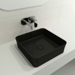 Sottile Square Vessel Fireclay 15.25 in with Matching Drain Cover in Matte Black