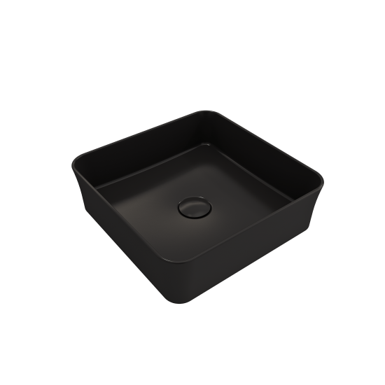 Sottile Square Vessel Fireclay 15.25 in with Matching Drain Cover in Matte Black