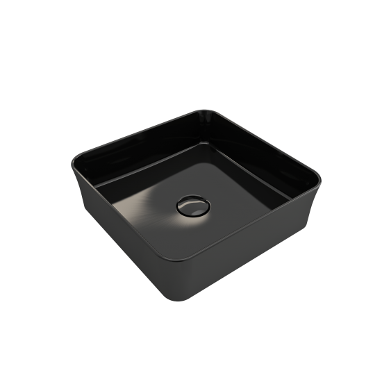 Sottile Square Vessel Fireclay 15.25 in. with Matching Drain Cover in Black
