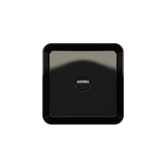 Sottile Square Vessel Fireclay 15.25 in. with Matching Drain Cover in Black