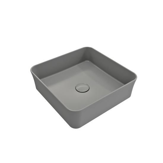 Sottile Square Vessel Fireclay 15.25 in. with Matching Drain Cover in Matte Gray