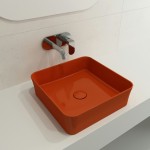 Sottile Square Vessel Fireclay 15.25 in. with Matching Drain Cover in Orange