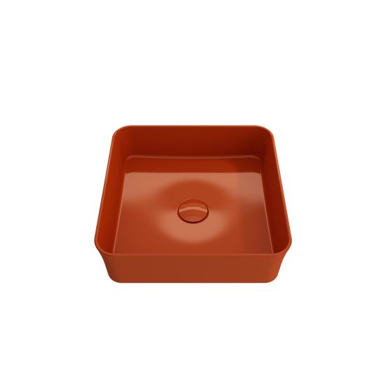 Sottile Square Vessel Fireclay 15.25 in. with Matching Drain Cover in Orange