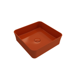 Sottile Square Vessel Fireclay 15.25 in. with Matching Drain Cover in Orange