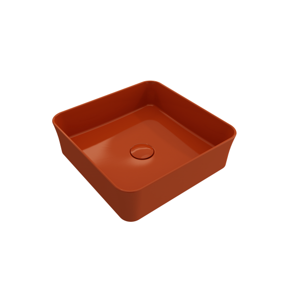 Sottile Square Vessel Fireclay 15.25 in. with Matching Drain Cover in Orange