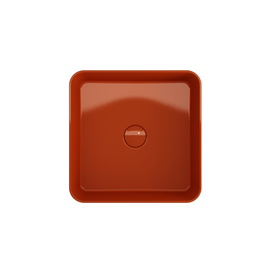 Sottile Square Vessel Fireclay 15.25 in. with Matching Drain Cover in Orange