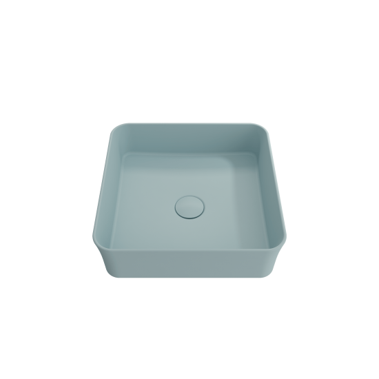 Sottile Square Vessel Fireclay 15.25 in. with Drain Cover in Matte Ice Blue