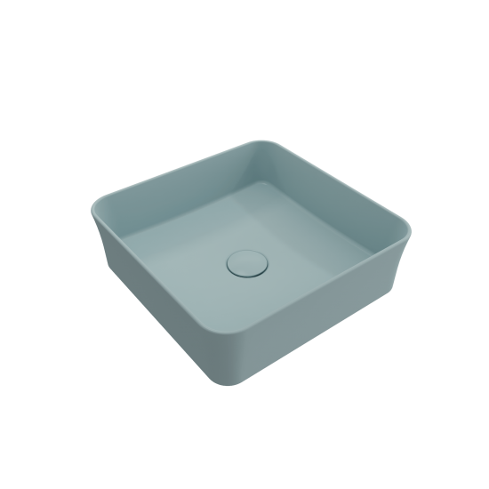 Sottile Square Vessel Fireclay 15.25 in. with Drain Cover in Matte Ice Blue