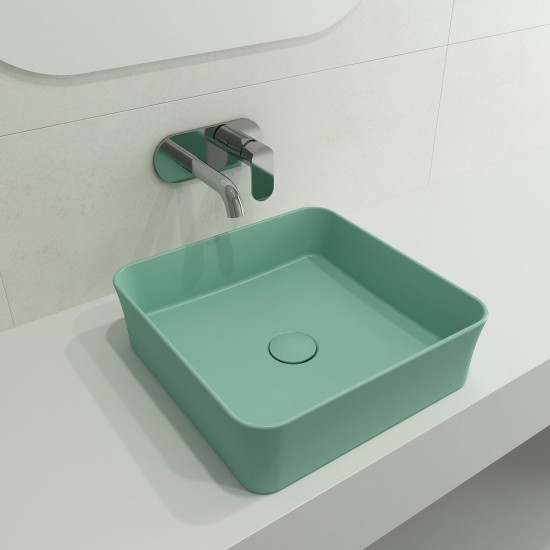 Sottile Square Vessel Fireclay 15.25 in. with Drain Cover in Matte Mint Green