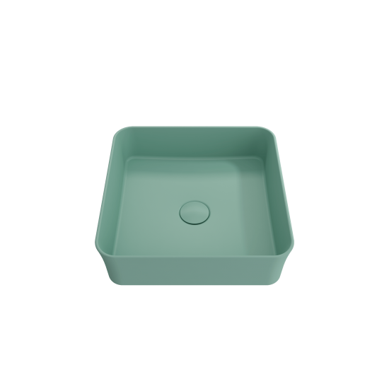 Sottile Square Vessel Fireclay 15.25 in. with Drain Cover in Matte Mint Green