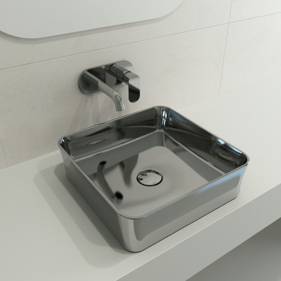 Sottile Square Vessel Fireclay 15.25 in. with Matching Drain Cover in Platinum