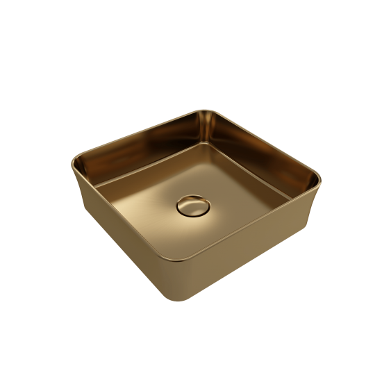 Sottile Square Vessel Fireclay 15.25 in. with Matching Drain Cover in Matte Gold