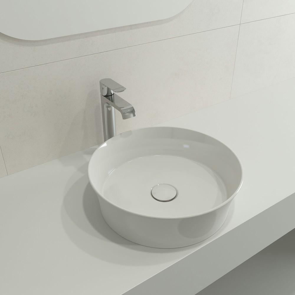 Sottile Round Vessel Fireclay 15 in. with Matching Drain Cover in White