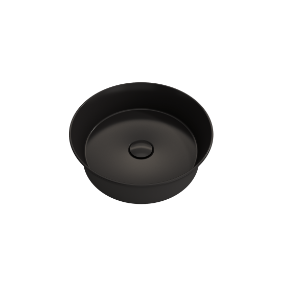 Sottile Round Vessel Fireclay 15 in. with Matching Drain Cover in Matte Black