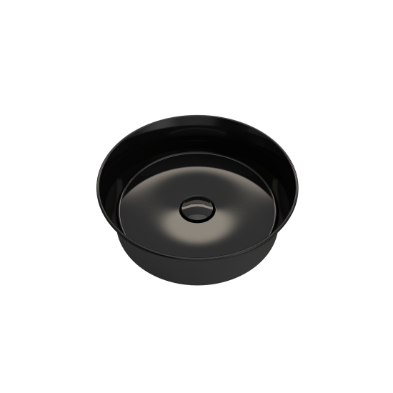 Sottile Round Vessel Fireclay 15 in. with Matching Drain Cover in Black