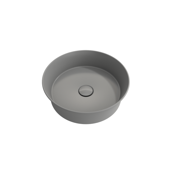 Sottile Round Vessel Fireclay 15 in. with Matching Drain Cover in Matte Gray