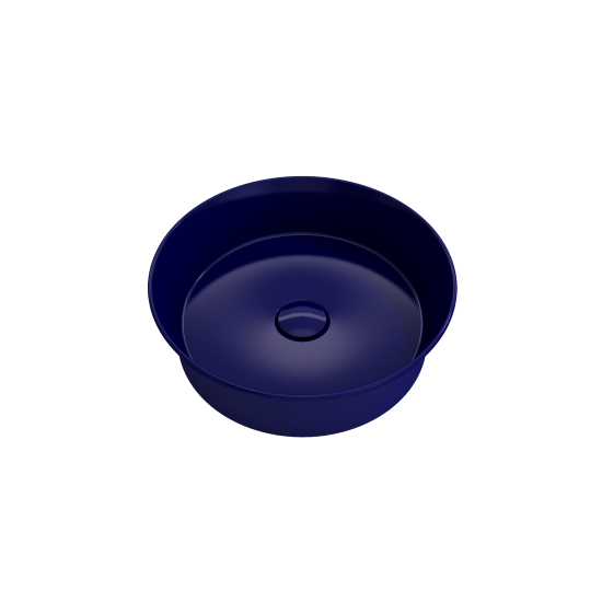 Sottile Round Vessel Fireclay 15 in. with Matching Drain Cover in Sapphire Blue