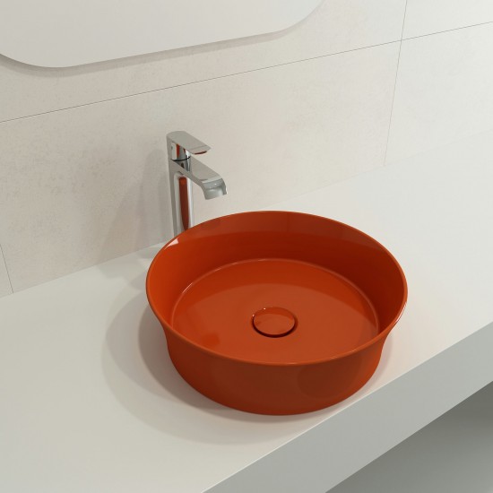 Sottile Round Vessel Fireclay 15 in. with Matching Drain Cover in Orange