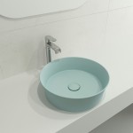 Sottile Round Vessel Fireclay 15 in. with Matching Drain Cover in Matte Ice Blue