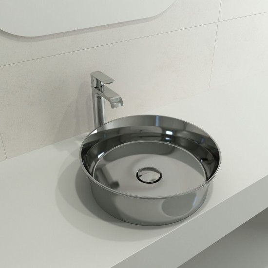 Sottile Round Vessel Fireclay 15 in. with Matching Drain Cover in Platinum