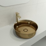 Sottile Round Vessel Fireclay 15 in. with Matching Drain Cover in Matte Gold