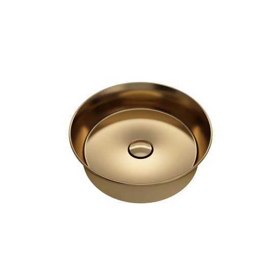 Sottile Round Vessel Fireclay 15 in. with Matching Drain Cover in Matte Gold